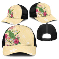 Hawaii Tropical Flowers Baseball Net Cap Polynesian Tattoo Buttermilk