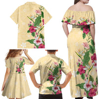 Hawaii Tropical Flowers Family Matching Off Shoulder Maxi Dress and Hawaiian Shirt Polynesian Tattoo Buttermilk LT05 - Polynesian Pride