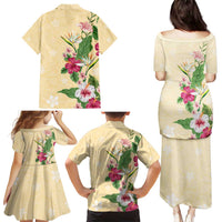 Hawaii Tropical Flowers Family Matching Puletasi and Hawaiian Shirt Polynesian Tattoo Buttermilk LT05 - Polynesian Pride