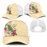 Hawaii Tropical Flowers Mesh Trucker Cap Polynesian Tattoo Buttermilk