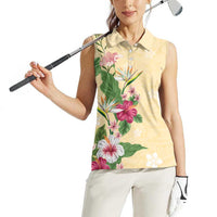 Hawaii Tropical Flowers Women Sleeveless Polo Shirt Polynesian Tattoo Buttermilk LT05 - Polynesian Pride
