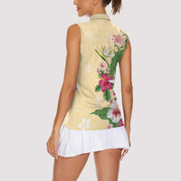 Hawaii Tropical Flowers Women Sleeveless Polo Shirt Polynesian Tattoo Buttermilk LT05 - Polynesian Pride