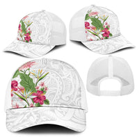 Hawaii Tropical Flowers Baseball Net Cap Polynesian Tattoo White