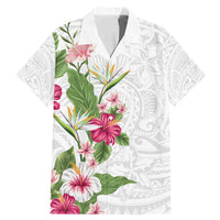 Hawaii Tropical Flowers Family Matching Mermaid Dress and Hawaiian Shirt Polynesian Tattoo White LT05 Dad's Shirt - Short Sleeve White - Polynesian Pride