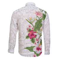 Hawaii Tropical Flowers Family Matching Off Shoulder Short Dress and Hawaiian Shirt Polynesian Tattoo White LT05 - Polynesian Pride