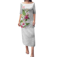Hawaii Tropical Flowers Family Matching Puletasi and Hawaiian Shirt Polynesian Tattoo White LT05 Mom's Dress White - Polynesian Pride