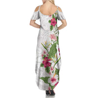 Hawaii Tropical Flowers Family Matching Summer Maxi Dress and Hawaiian Shirt - Polynesian Tattoo White LT05 - Polynesian Pride