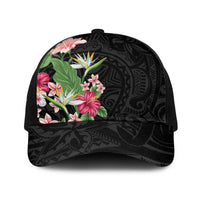 Hawaii Tropical Flowers Baseball Net Cap Polynesian Tattoo Black