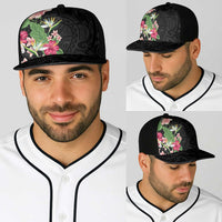 Hawaii Tropical Flowers Baseball Net Cap Polynesian Tattoo Black