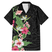 Hawaii Tropical Flowers Family Matching Mermaid Dress and Hawaiian Shirt Polynesian Tattoo Black LT05 Dad's Shirt - Short Sleeve Black - Polynesian Pride