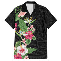 Hawaii Tropical Flowers Family Matching Summer Maxi Dress and Hawaiian Shirt Polynesian Tattoo Black LT05 Dad's Shirt - Short Sleeve Black - Polynesian Pride