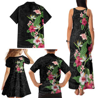Hawaii Tropical Flowers Family Matching Tank Maxi Dress and Hawaiian Shirt - Polynesian Tattoo Black LT05 - Polynesian Pride