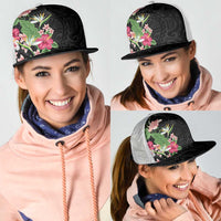 Hawaii Tropical Flowers Mesh Trucker Cap Polynesian Tattoo Black