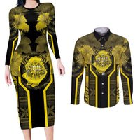 Niue The Rock Couples Matching Long Sleeve Bodycon Dress and Long Sleeve Button Shirt The Island Of The Uga LT05 Black - Polynesian Pride