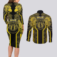 Niue The Rock Couples Matching Long Sleeve Bodycon Dress and Long Sleeve Button Shirt The Island Of The Uga LT05 - Polynesian Pride