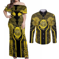 Niue The Rock Couples Matching Off Shoulder Maxi Dress and Long Sleeve Button Shirt The Island Of The Uga LT05 Black - Polynesian Pride