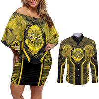 Niue The Rock Couples Matching Off Shoulder Short Dress and Long Sleeve Button Shirt The Island Of The Uga LT05 Black - Polynesian Pride