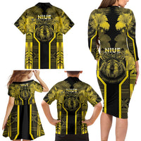 Niue The Rock Family Matching Long Sleeve Bodycon Dress and Hawaiian Shirt The Island Of The Uga LT05 - Polynesian Pride