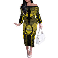 Niue The Rock Family Matching Off The Shoulder Long Sleeve Dress and Hawaiian Shirt The Island Of The Uga LT05 Mom's Dress Black - Polynesian Pride