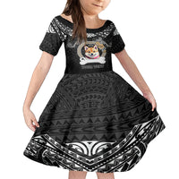 Personalized Shiba Inu Dog Family Matching Long Sleeve Bodycon Dress and Hawaiian Shirt With Polynesian Heart Name Tags LT05 Daughter's Dress Black - Polynesian Pride