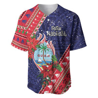 Guam Christmas Baseball Jersey Felis Nabidat Guaman Seal With Poinsettia LT05 Blue - Polynesian Pride
