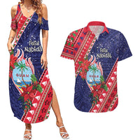 Guam Christmas Couples Matching Summer Maxi Dress and Hawaiian Shirt Felis Nabidat Guaman Seal With Poinsettia LT05 Blue - Polynesian Pride