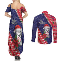 Guam Christmas Couples Matching Summer Maxi Dress and Long Sleeve Button Shirt Felis Nabidat Guaman Seal With Poinsettia LT05 - Polynesian Pride