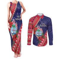 Guam Christmas Couples Matching Tank Maxi Dress and Long Sleeve Button Shirt Felis Nabidat Guaman Seal With Poinsettia LT05 Blue - Polynesian Pride
