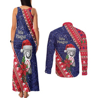 Guam Christmas Couples Matching Tank Maxi Dress and Long Sleeve Button Shirt Felis Nabidat Guaman Seal With Poinsettia LT05 - Polynesian Pride