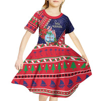 Guam Christmas Kid Short Sleeve Dress Felis Nabidat Guaman Seal With Poinsettia LT05 - Polynesian Pride