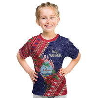 Guam Christmas Kid T Shirt Felis Nabidat Guaman Seal With Poinsettia LT05 Blue - Polynesian Pride