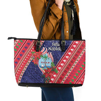 Guam Christmas Leather Tote Bag Felis Nabidat Guaman Seal With Poinsettia LT05 - Polynesian Pride