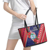 Guam Christmas Leather Tote Bag Felis Nabidat Guaman Seal With Poinsettia LT05 - Polynesian Pride