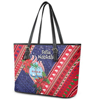 Guam Christmas Leather Tote Bag Felis Nabidat Guaman Seal With Poinsettia LT05 - Polynesian Pride