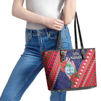 Guam Christmas Leather Tote Bag Felis Nabidat Guaman Seal With Poinsettia LT05 - Polynesian Pride