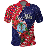 Guam Christmas Polo Shirt Felis Nabidat Guaman Seal With Poinsettia LT05 Blue - Polynesian Pride