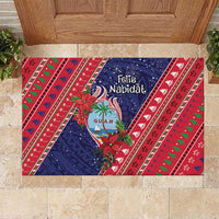 Guam Christmas Rubber Doormat Felis Nabidat Guaman Seal With Poinsettia LT05 Blue - Polynesian Pride