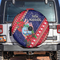 Guam Christmas Spare Tire Cover Felis Nabidat Guaman Seal With Poinsettia LT05 Blue - Polynesian Pride