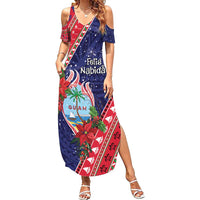 Guam Christmas Summer Maxi Dress Felis Nabidat Guaman Seal With Poinsettia LT05 Women Blue - Polynesian Pride