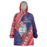 Guam Christmas Wearable Blanket Hoodie Felis Nabidat Guaman Seal With Poinsettia LT05 One Size Blue - Polynesian Pride