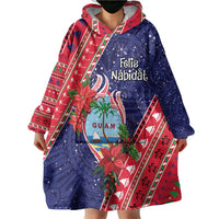 Guam Christmas Wearable Blanket Hoodie Felis Nabidat Guaman Seal With Poinsettia LT05 - Polynesian Pride