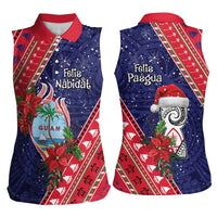 Guam Christmas Women Sleeveless Polo Shirt Felis Nabidat Guaman Seal With Poinsettia LT05 - Polynesian Pride