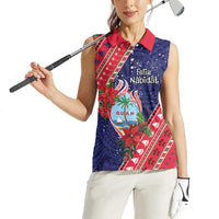 Guam Christmas Women Sleeveless Polo Shirt Felis Nabidat Guaman Seal With Poinsettia LT05 - Polynesian Pride
