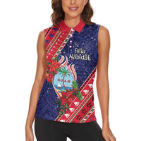 Guam Christmas Women Sleeveless Polo Shirt Felis Nabidat Guaman Seal With Poinsettia LT05 - Polynesian Pride