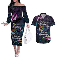 Personalised Polynesia Memorial Couples Matching Off The Shoulder Long Sleeve Dress and Hawaiian Shirt Always Remembered Dragonfly Polynesian Style LT05 Colorful - Polynesian Pride