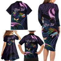 Personalised Polynesia Memorial Family Matching Long Sleeve Bodycon Dress and Hawaiian Shirt Always Remembered Dragonfly Polynesian Style LT05 - Polynesian Pride