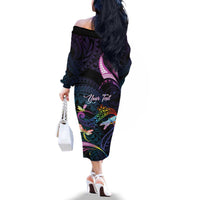 Personalised Polynesia Memorial Family Matching Off The Shoulder Long Sleeve Dress and Hawaiian Shirt Always Remembered Dragonfly Polynesian Style LT05 - Polynesian Pride