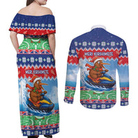 New Zealand Christmas Couples Matching Off Shoulder Maxi Dress and Long Sleeve Button Shirt Funny Jet Ride Kiwi Xmas LT05 - Polynesian Pride