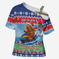 New Zealand Christmas Cross Shoulder Shirt Funny Jet Ride Kiwi Xmas LT05 Female Blue - Polynesian Pride