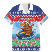 New Zealand Christmas Family Matching Mermaid Dress and Hawaiian Shirt Funny Jet Ride Kiwi Xmas LT05 Dad's Shirt - Short Sleeve Blue - Polynesian Pride